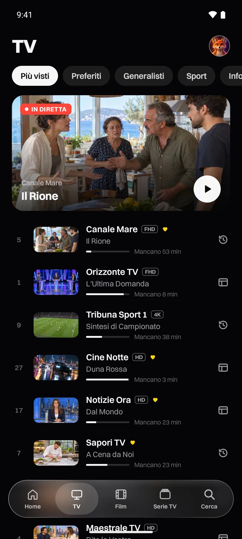 Katos su Android: la scheda TV, con i canali in diretta e cosa va in onda ora