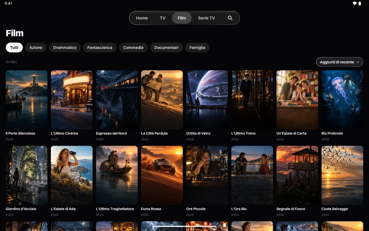 Katos su Android: la scheda Film, con le locandine per categoria