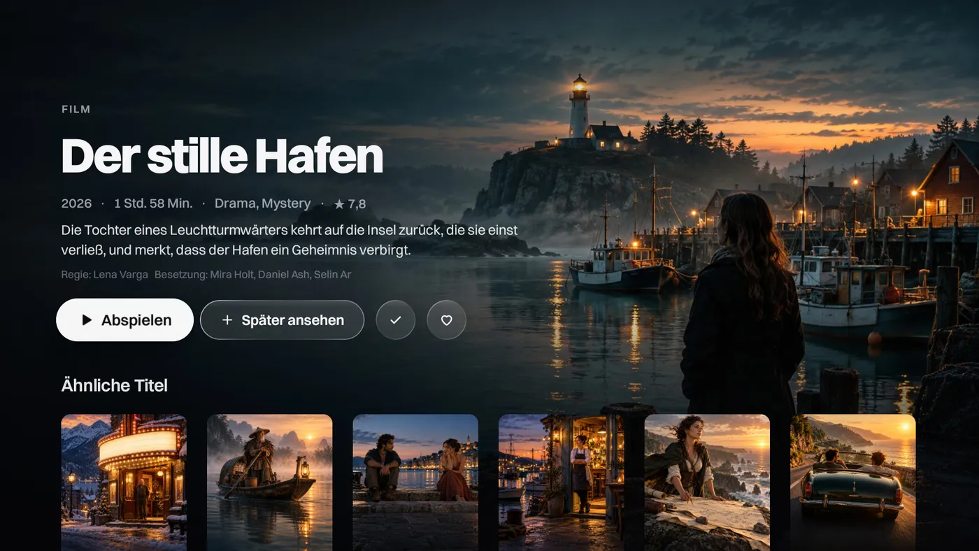Katos auf Android TV: eine Serienseite mit Staffeln und Folgen