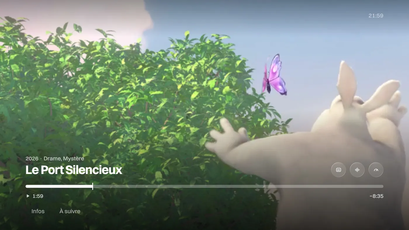 Katos sur Android TV : un film en lecture, avec les commandes du lecteur