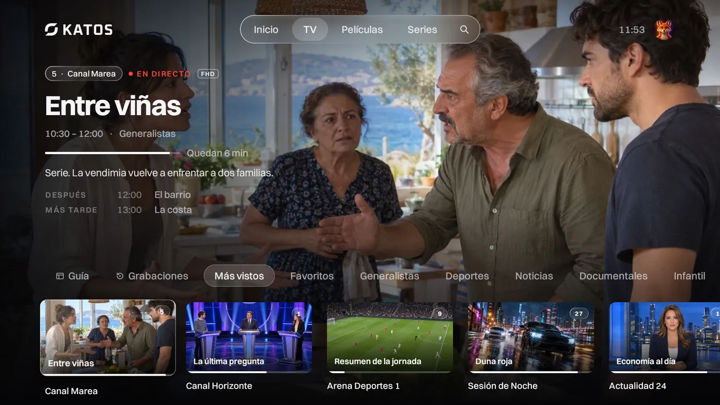 Katos en Android TV: la pestaña TV, con los canales en directo y lo que se emite ahora