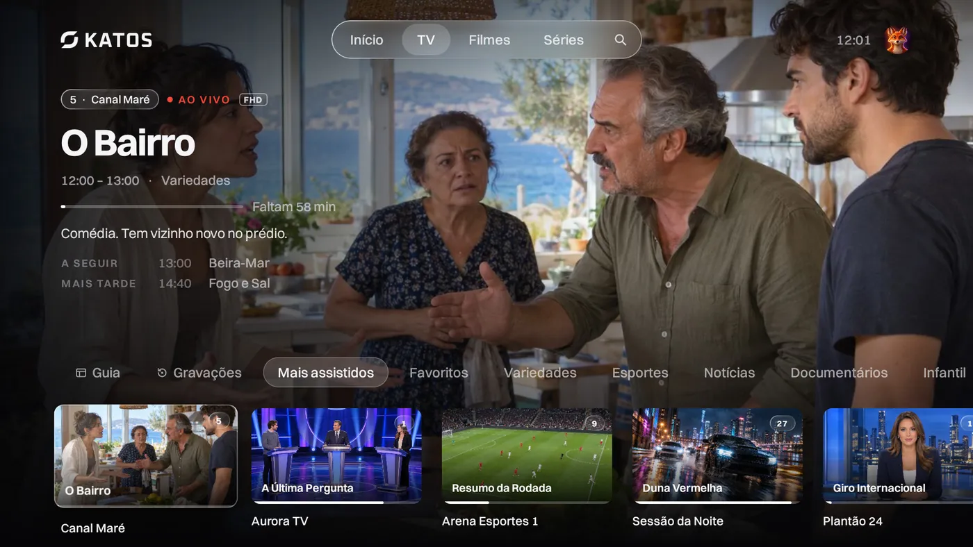 Katos (Android TV): a aba TV, com canais ao vivo e o que está passando agora