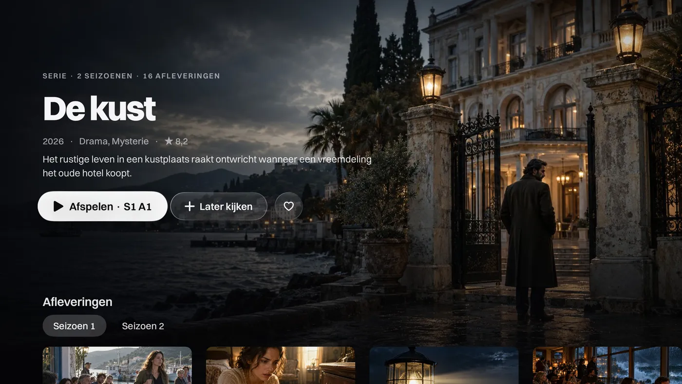 Katos op Apple TV: een seriepagina met seizoenen en afleveringen