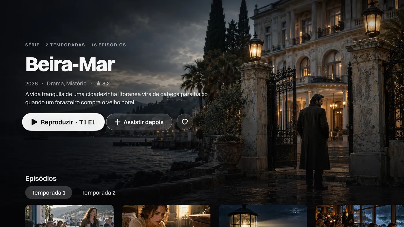 Katos (Apple TV): a página de uma série, com as temporadas e os episódios