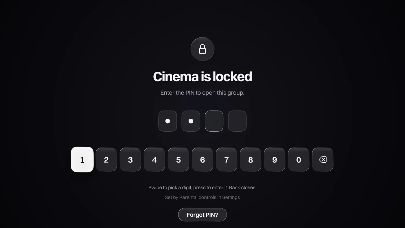 A locked group asking for the parental controls PIN