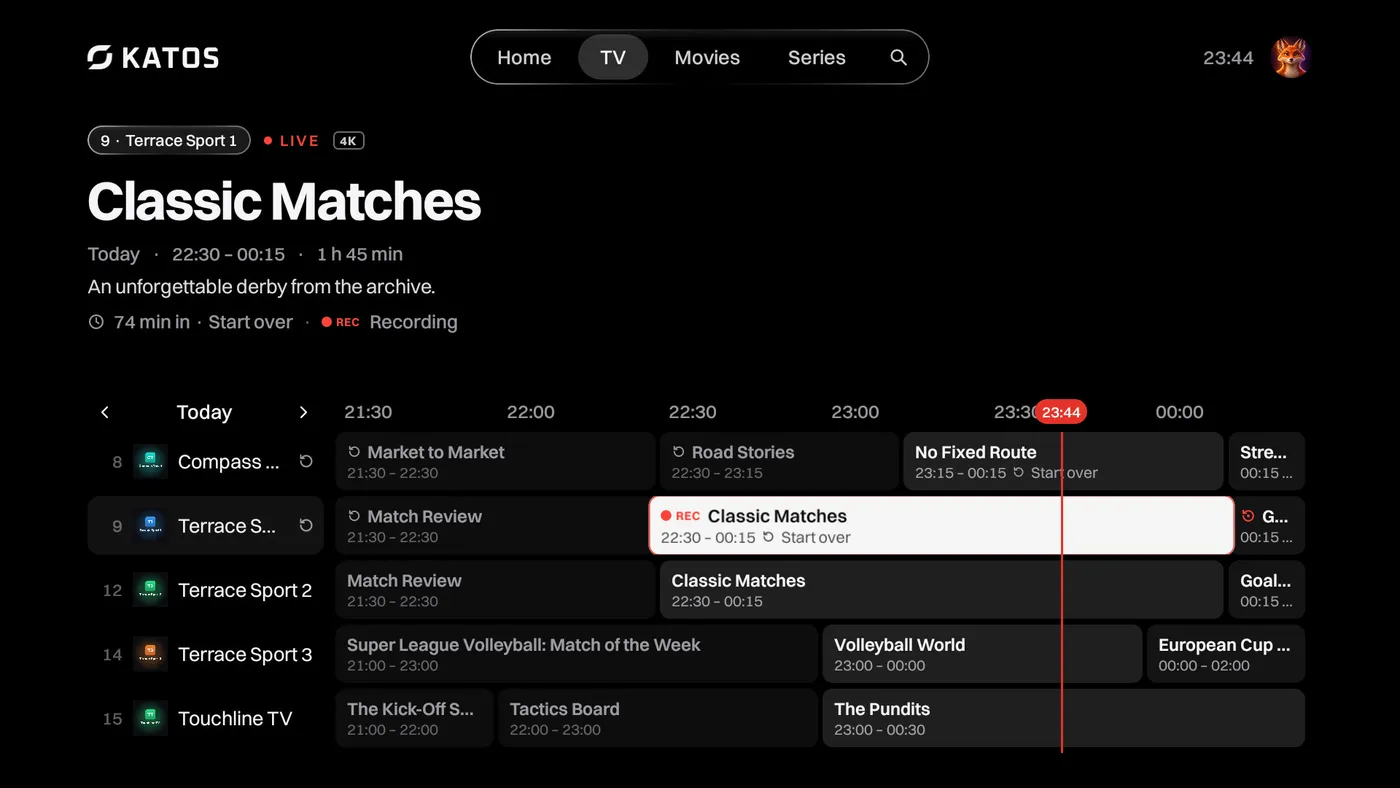 The list of recordings on a TV