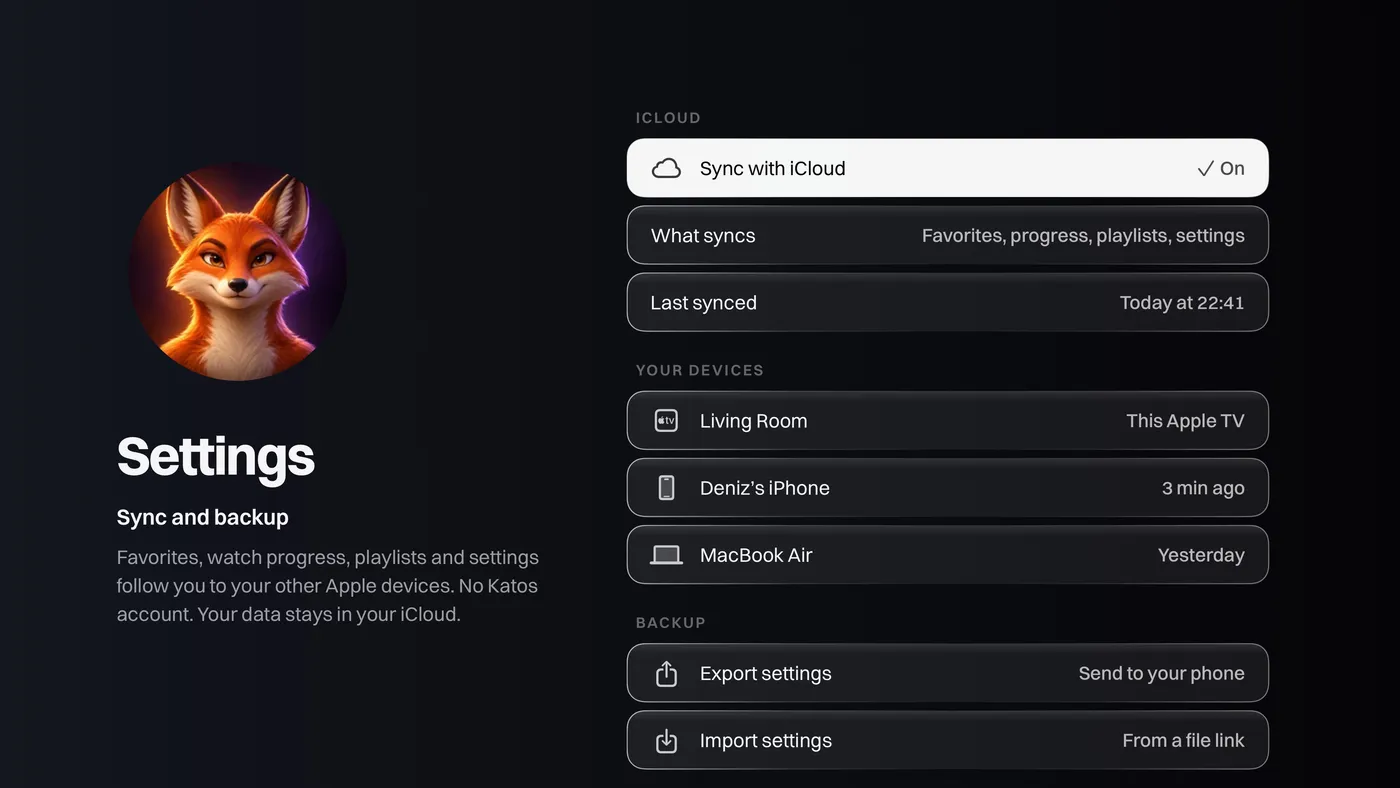 Exporting profiles, favorites and settings to another device