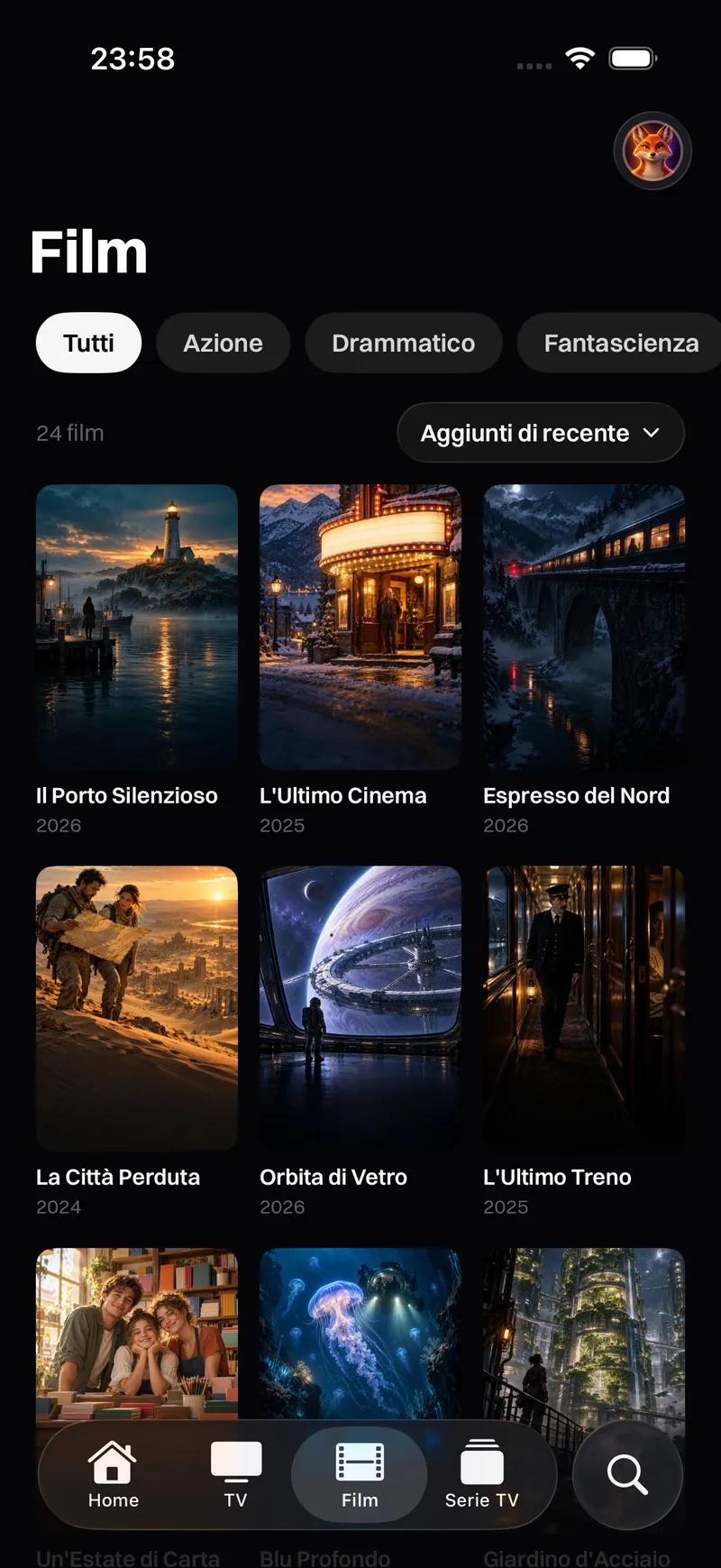 Katos su iPhone e iPad: la scheda Film, con le locandine per categoria