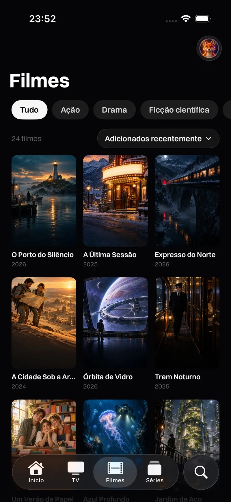 Katos (iPhone e iPad): a aba Filmes, com pôsteres por categoria