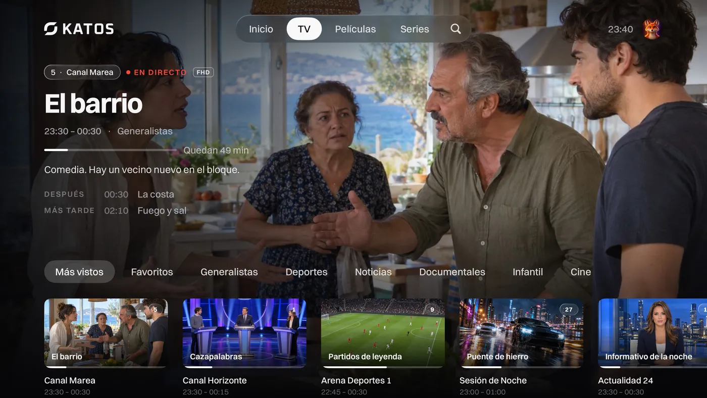 Katos en Apple TV: la pestaña TV, con los canales en directo y lo que se emite ahora