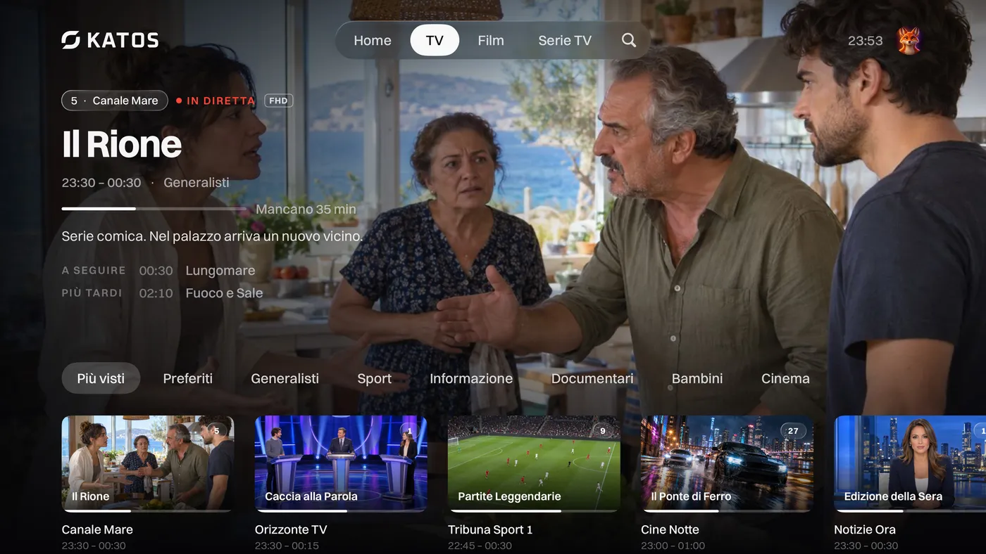Katos su Apple TV: la scheda TV, con i canali in diretta e cosa va in onda ora