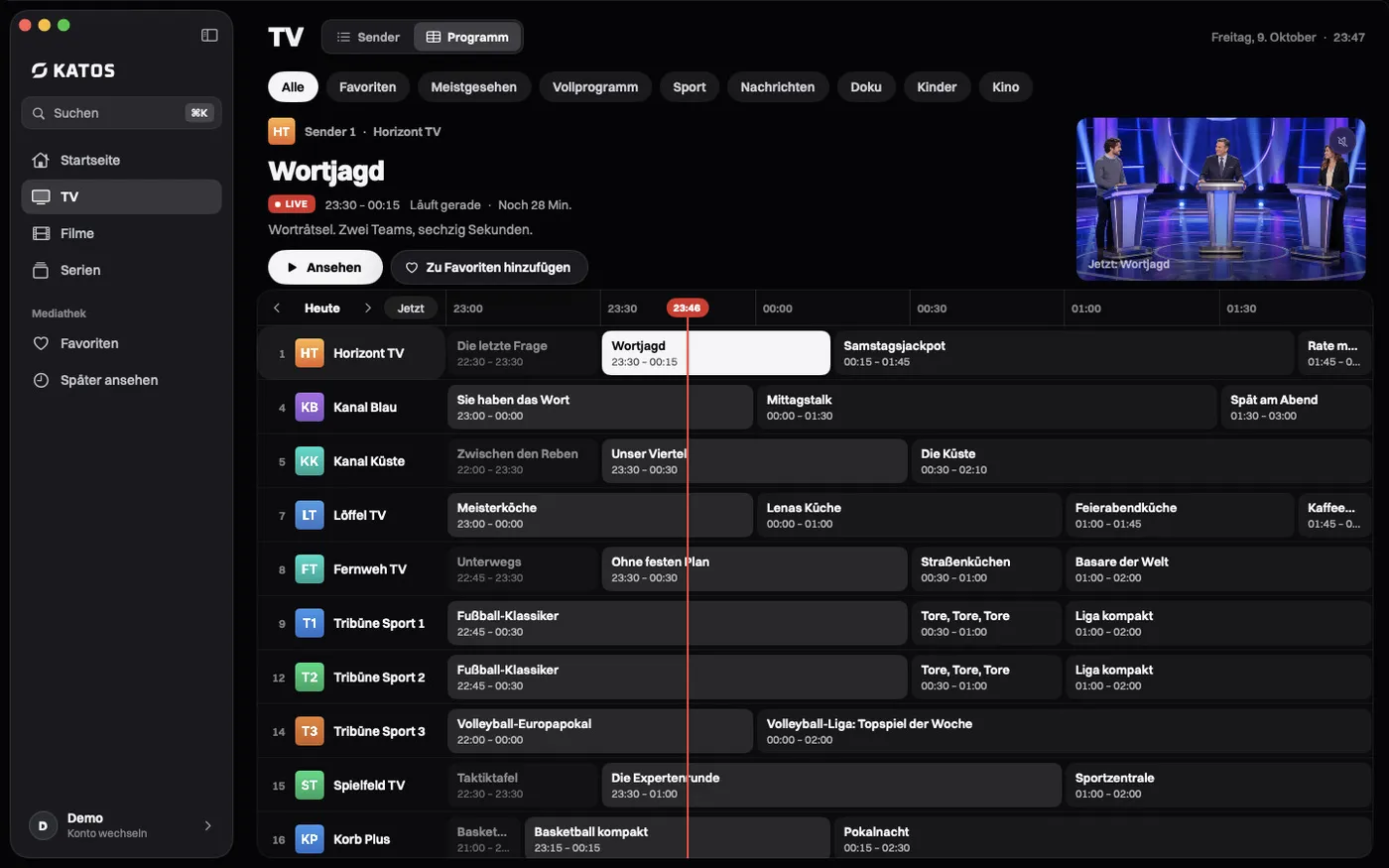 Katos auf Mac: das TV-Programm nach Sender und Uhrzeit
