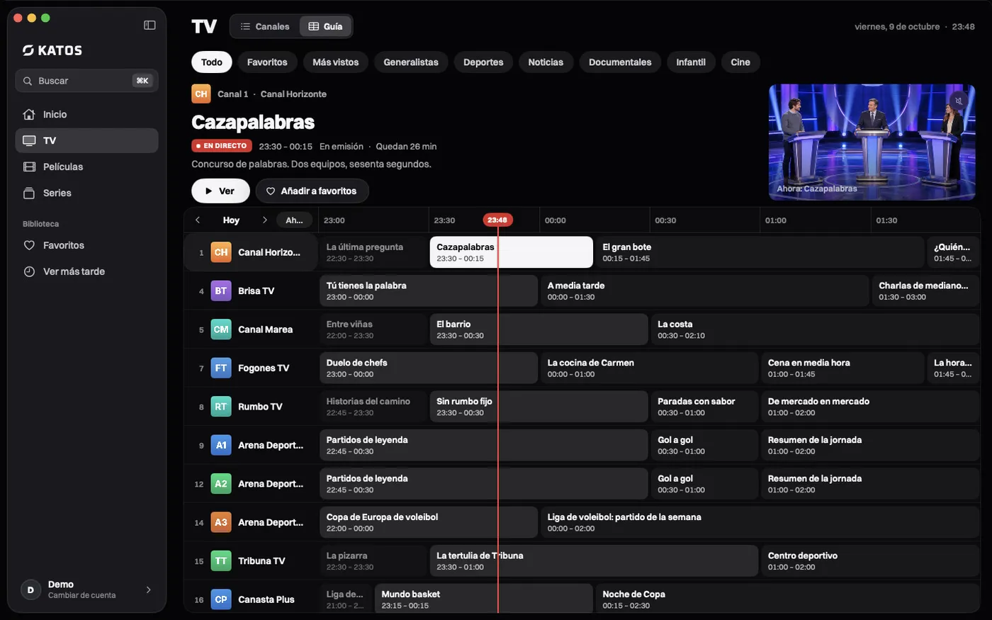 Katos en Mac: la guía de TV, con los programas por canal y hora