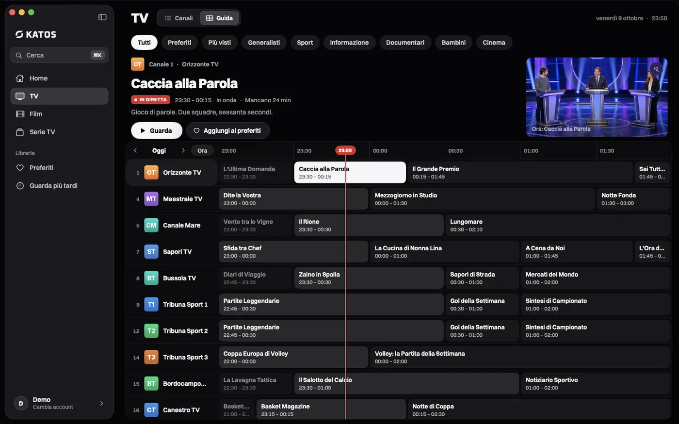 Katos su Mac: la guida TV, con i programmi per canale e orario