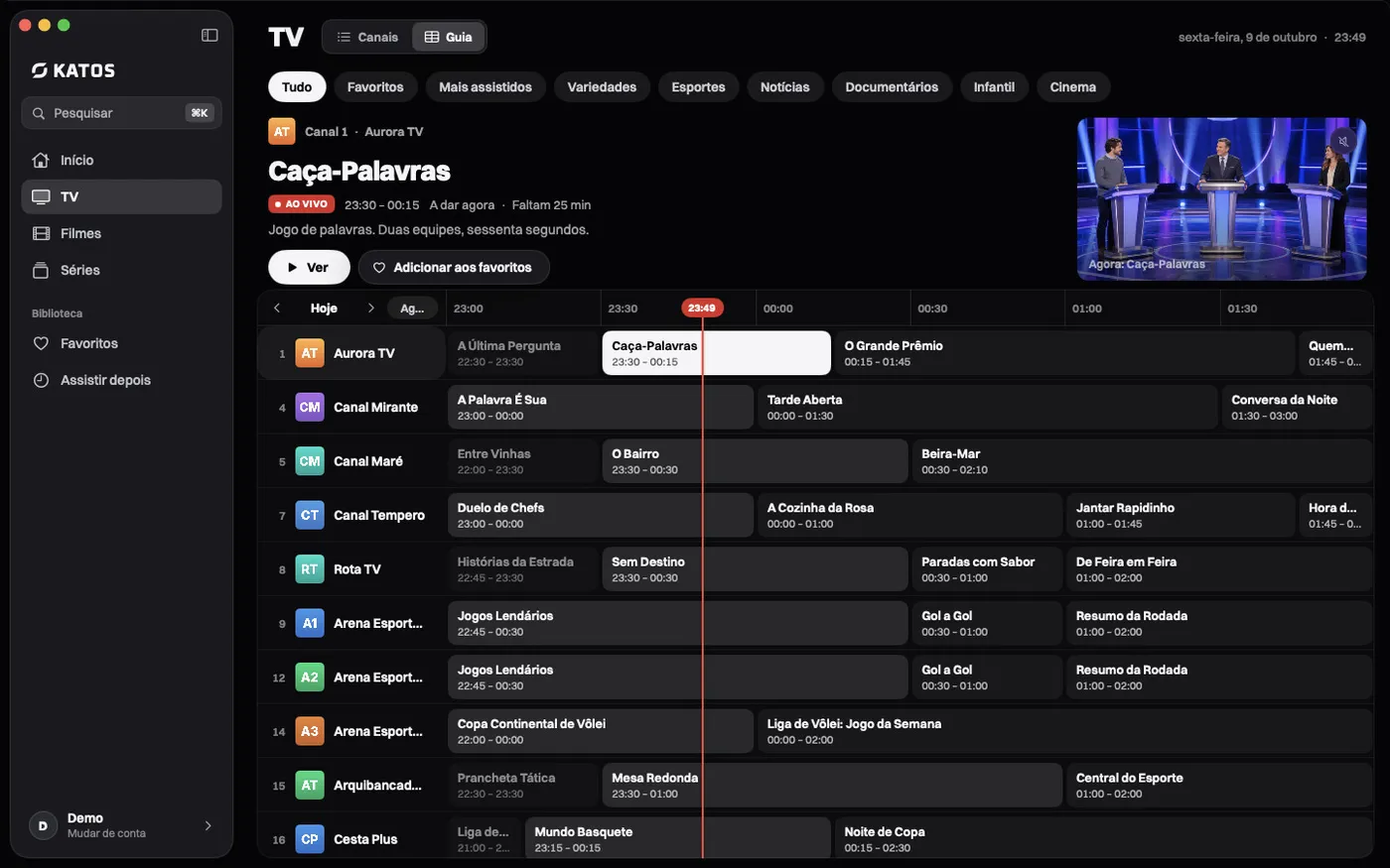 Katos (Mac): o guia de TV, com os programas por canal e horário