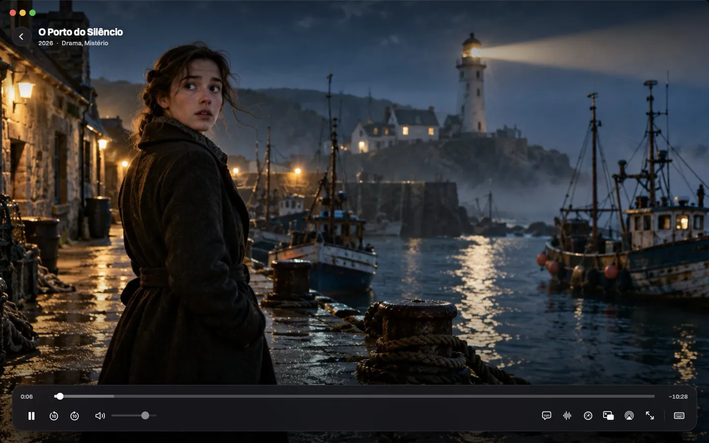 Katos (Mac): um filme sendo reproduzido, com os controles do player