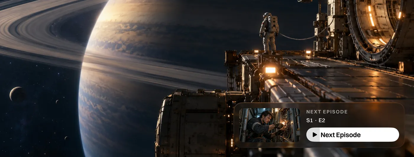 The end of an episode, with the next-episode card in the corner