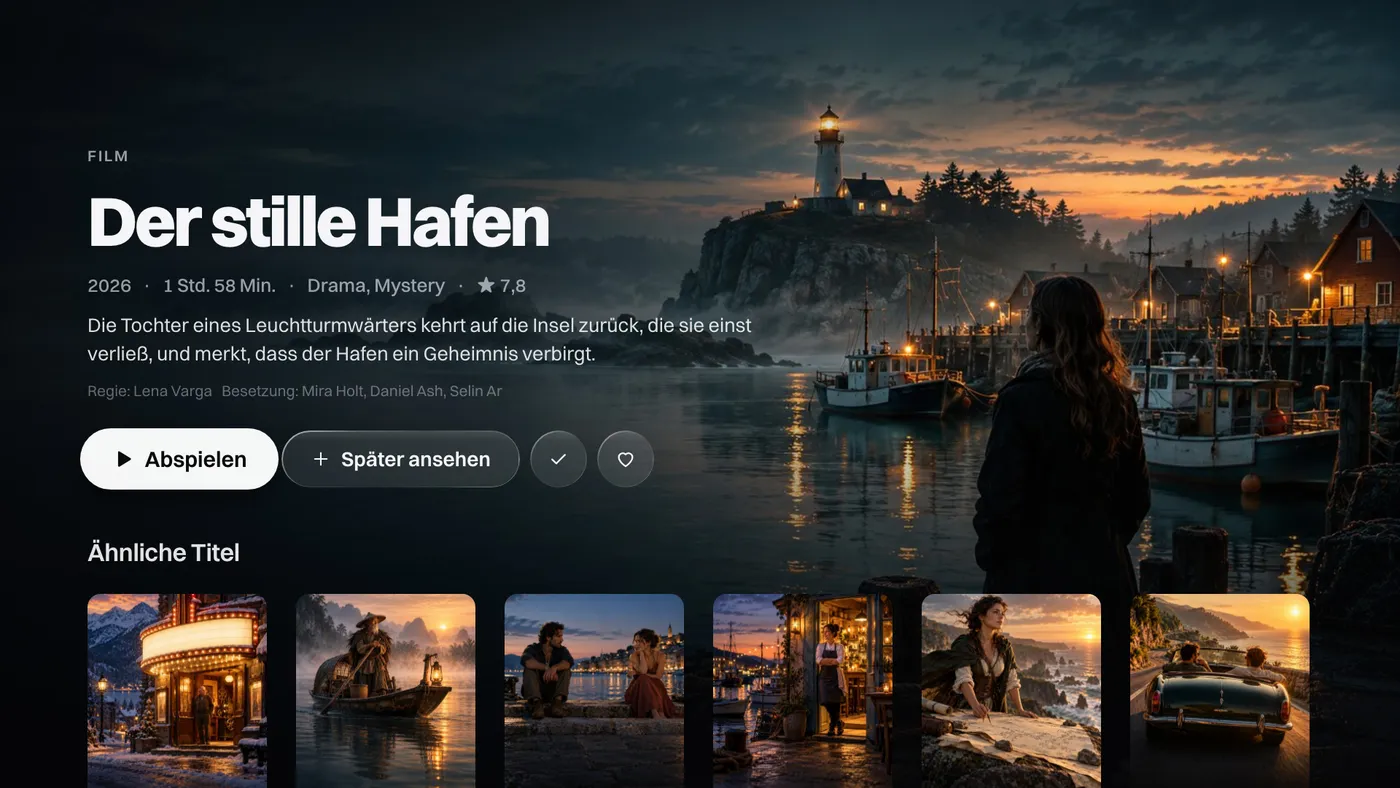 Katos auf LG-Fernseher: eine Serienseite mit Staffeln und Folgen
