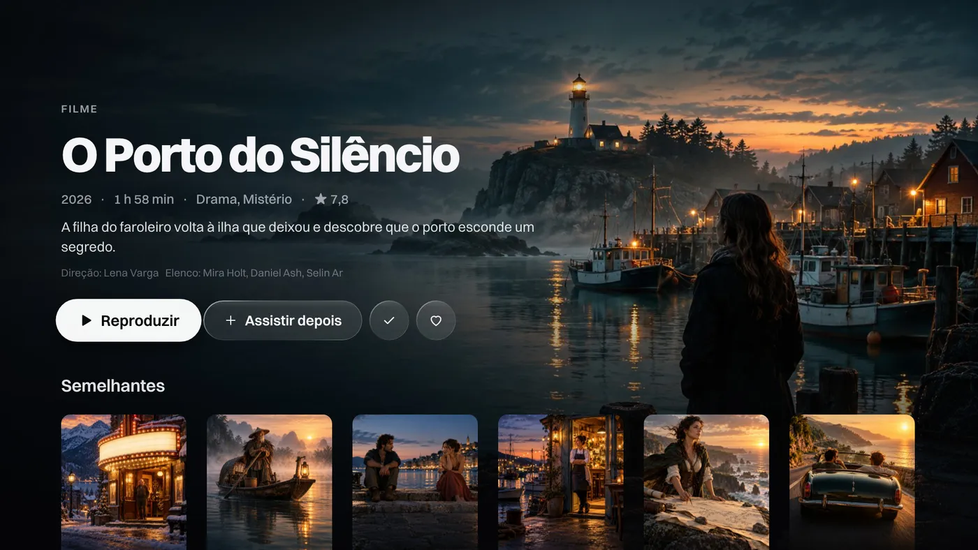 Katos (TVs LG): a página de uma série, com as temporadas e os episódios