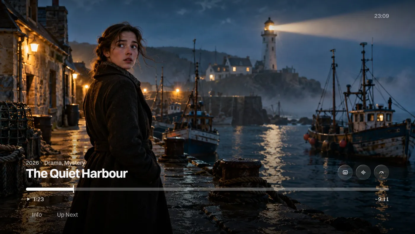 Katos on LG TVs: a movie playing, with the player controls