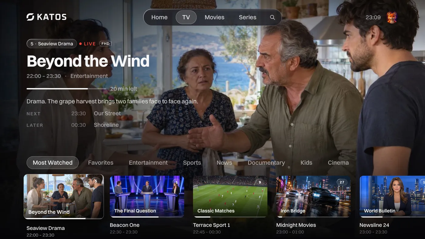 Katos on LG TVs: the TV tab, with live channels and what’s on now