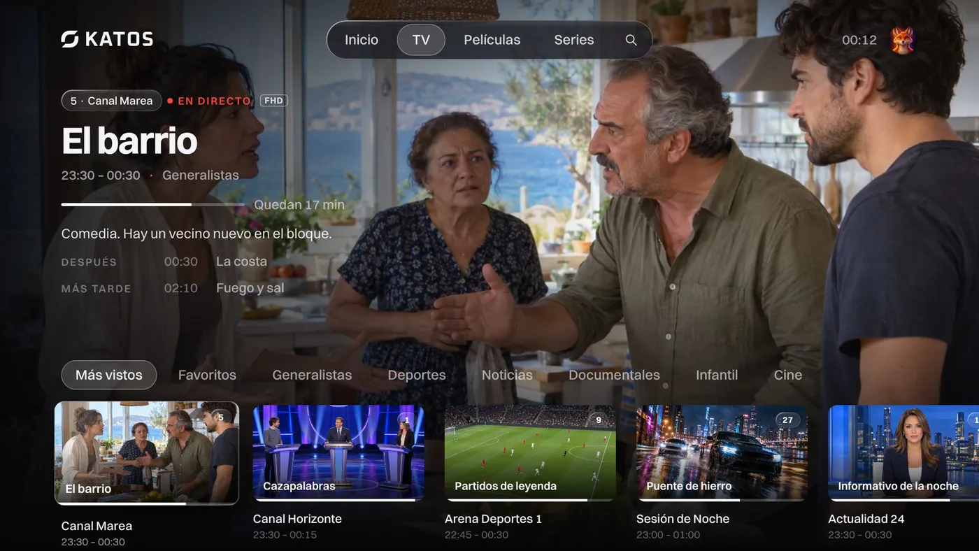 Katos en televisores LG: la pestaña TV, con los canales en directo y lo que se emite ahora